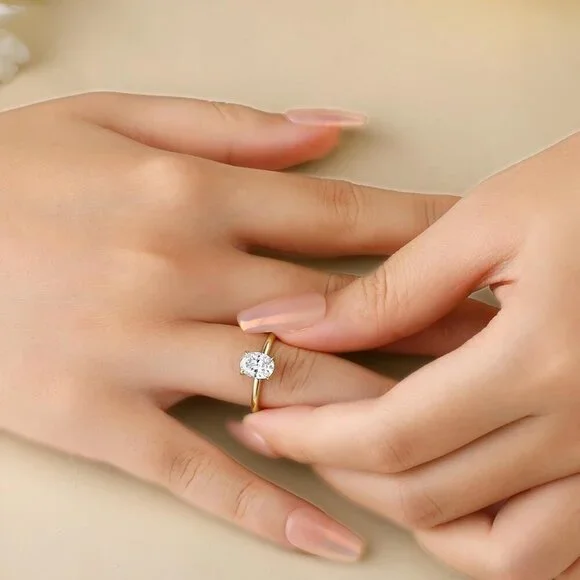 Sterling Silver Engagement Ring Oval Zirconia Hypoallergenic Size 4-10
